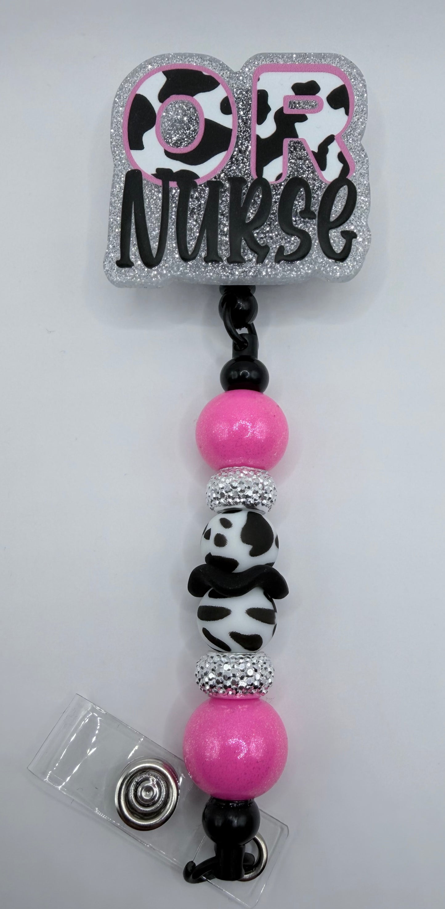 O.R Nurse Cow Print Badge Reel