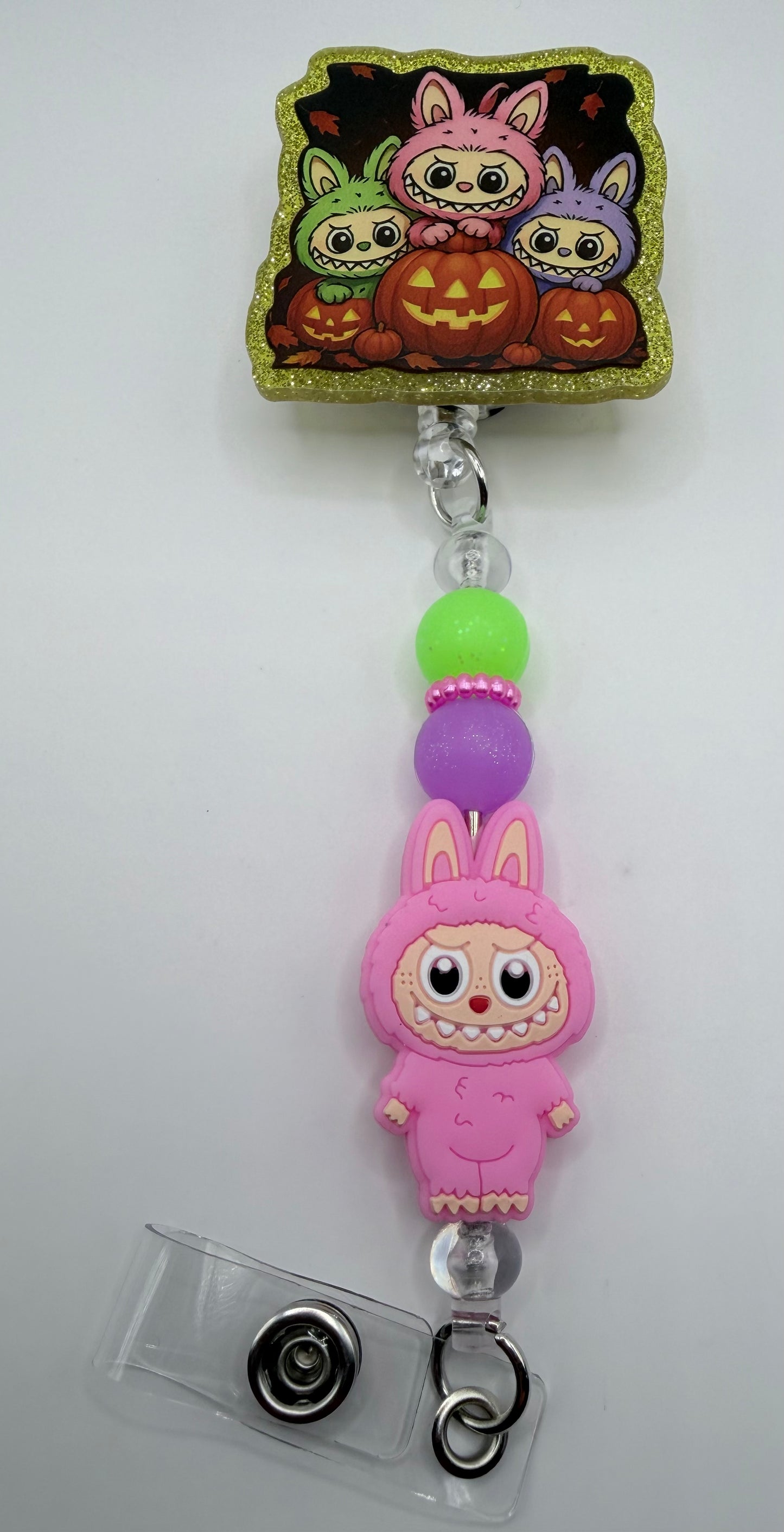Pink Halloween Labubu (lookalike) Badge Reel