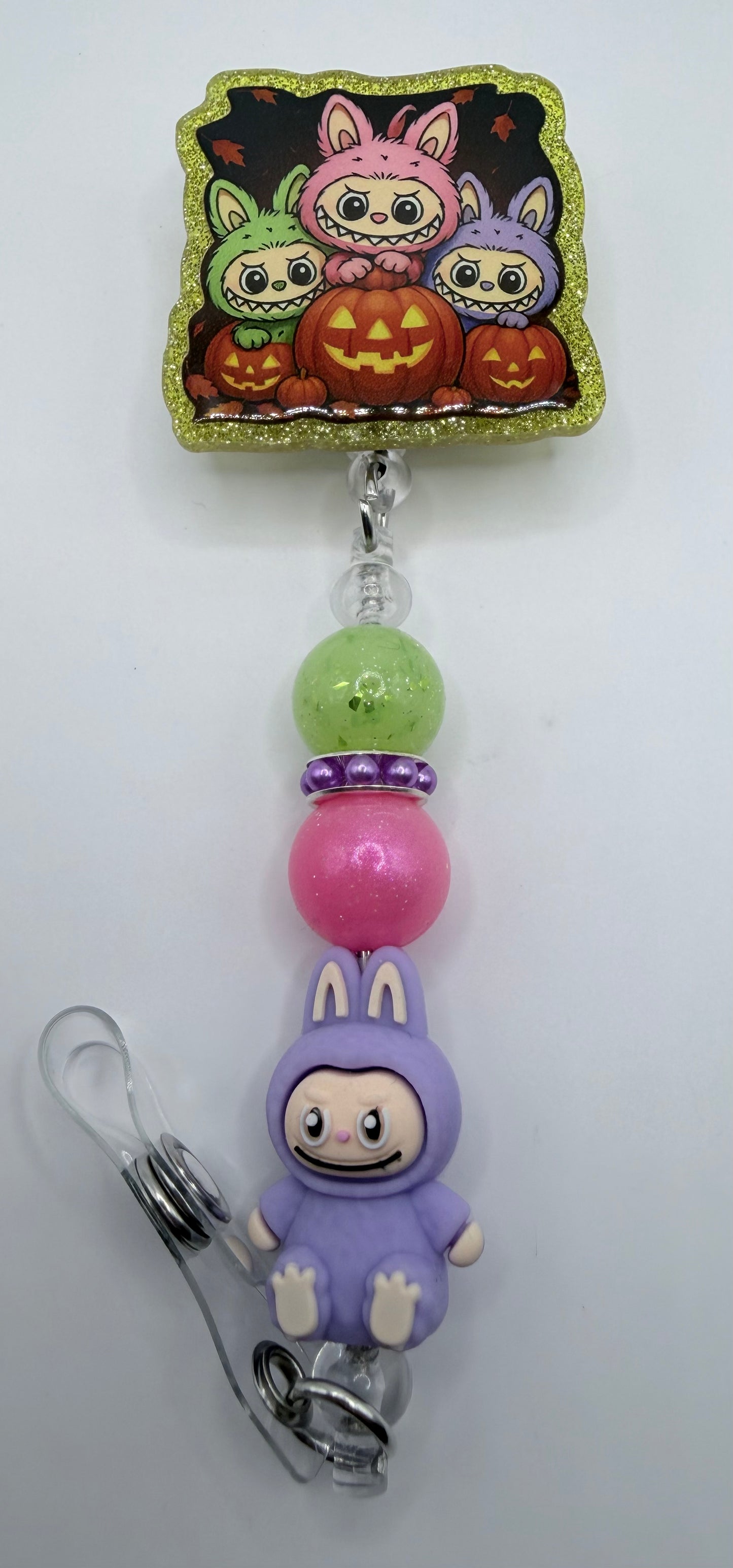 Purple Halloween Labubu (lookalike) Badge Reel