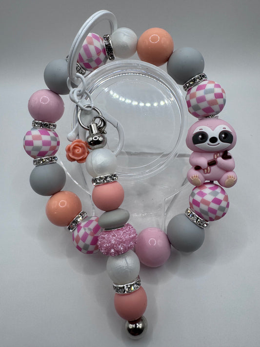 Pink Sloth Wristlet With Keychain Add-On