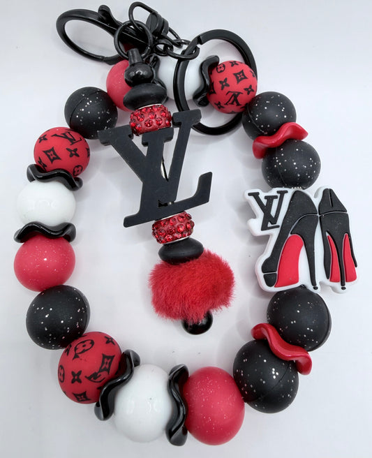 LV Black/Red Wristlet With Keychain Add On