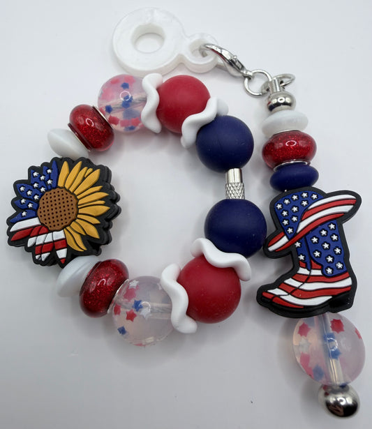 Sunflower Patriotic Tumbler Handle Bracelet & Charm