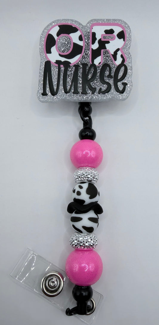 O.R Nurse Cow Print Badge Reel