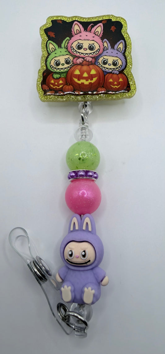 Purple Halloween Labubu (lookalike) Badge Reel
