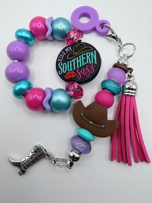 Kiss My Southern Sass Tumbler Handle Bracelet & Charm