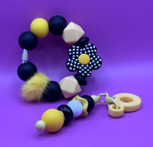 Checkered Flower Handle Bracelet & Charm