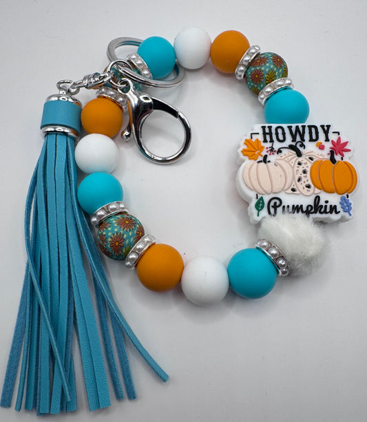 Howdy Pumpkin Wristlet Keychain