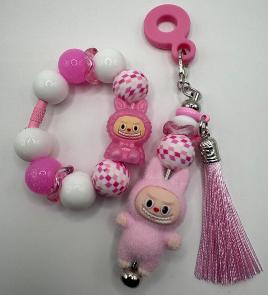 Pink Labubu (lookalike) Handle Bracelet & Charm